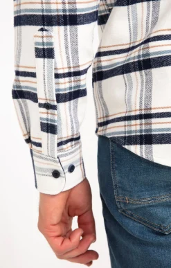 Chemises<Armand Thiery Chemise à carreaux manches longues NESS - Blanc