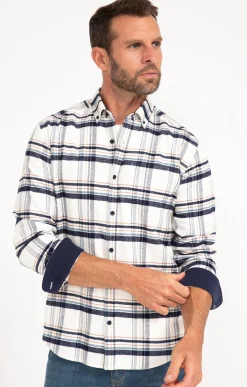 Chemises<Armand Thiery Chemise à carreaux manches longues NESS - Blanc