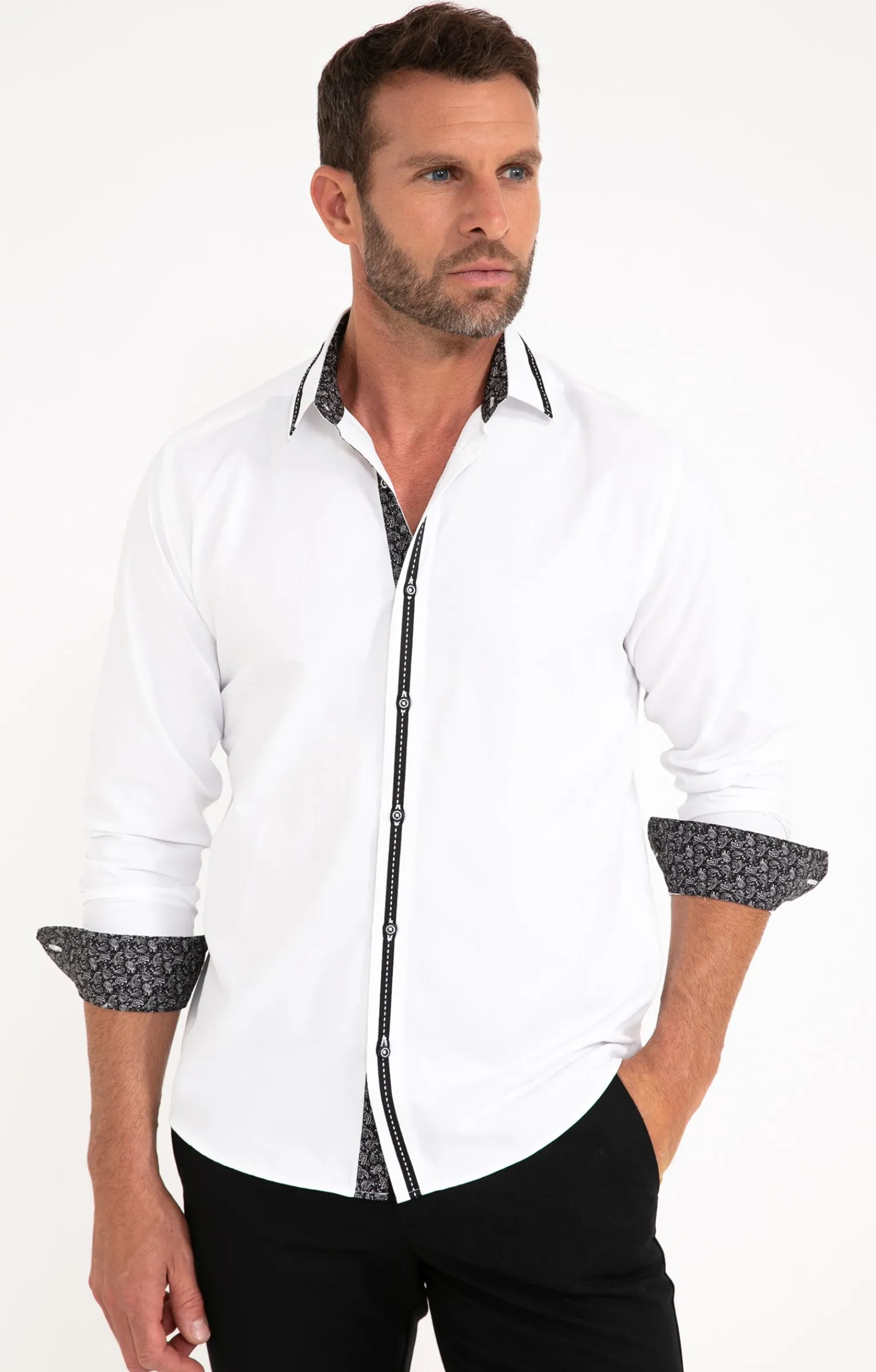 Chemises<Armand Thiery Chemise en satin uni manches longues - Blanc