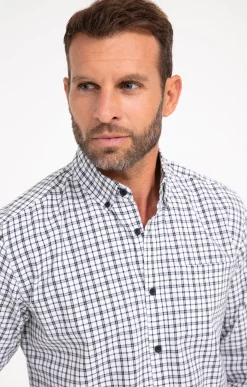 Chemises<Armand Thiery Chemise manches longues à carreaux DOBBY - Blanc