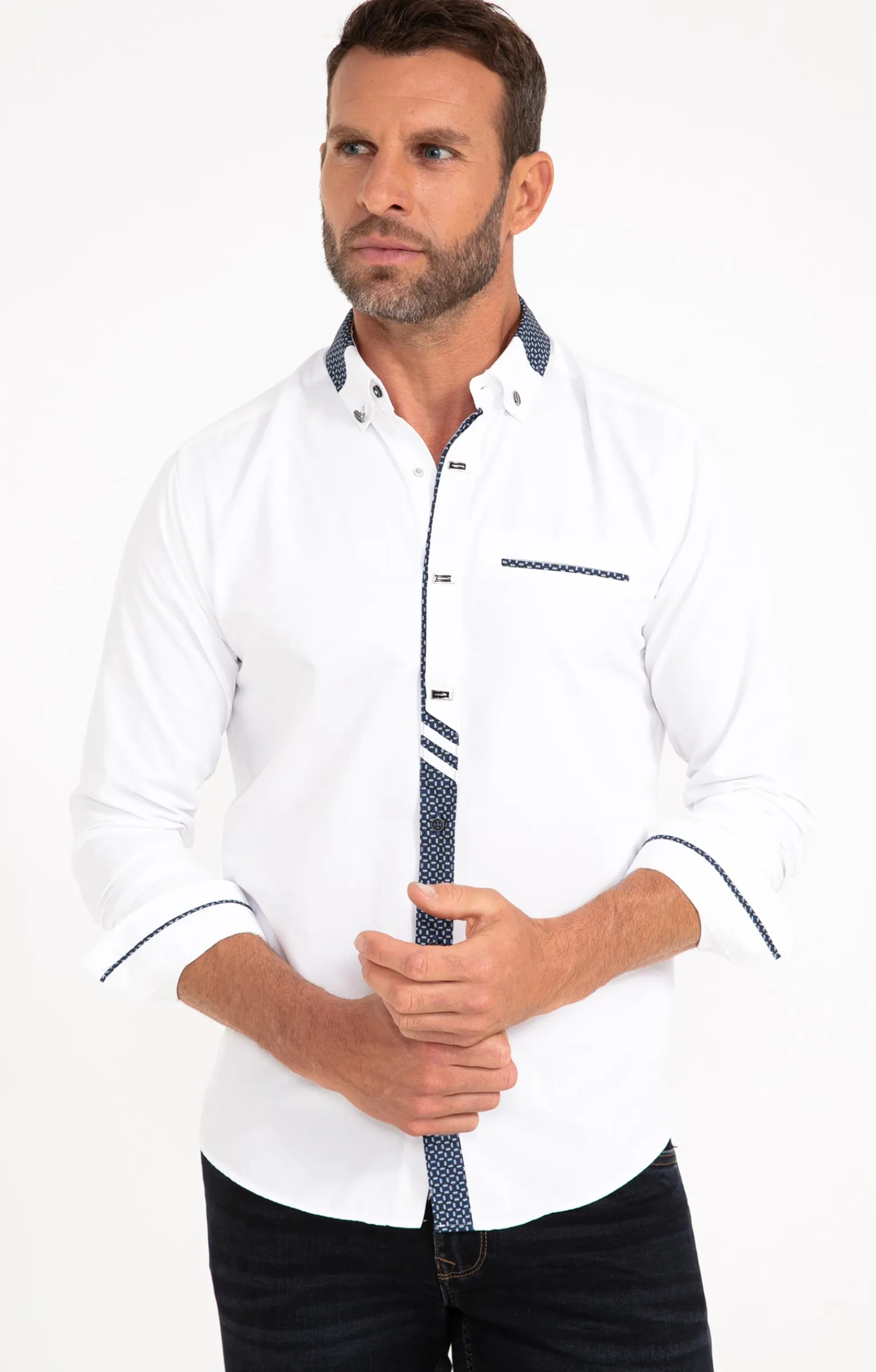 Chemises<Armand Thiery Chemise manches longues détails imprimés - Blanc