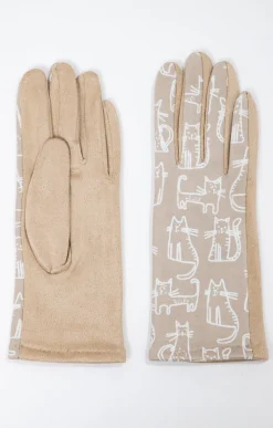 Accessoires<Armand Thiery Gants fantaisie en suédine imprimé chat - Beige