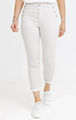Pantalons<Armand Thiery Pantacourt avec fines rayures - Grège