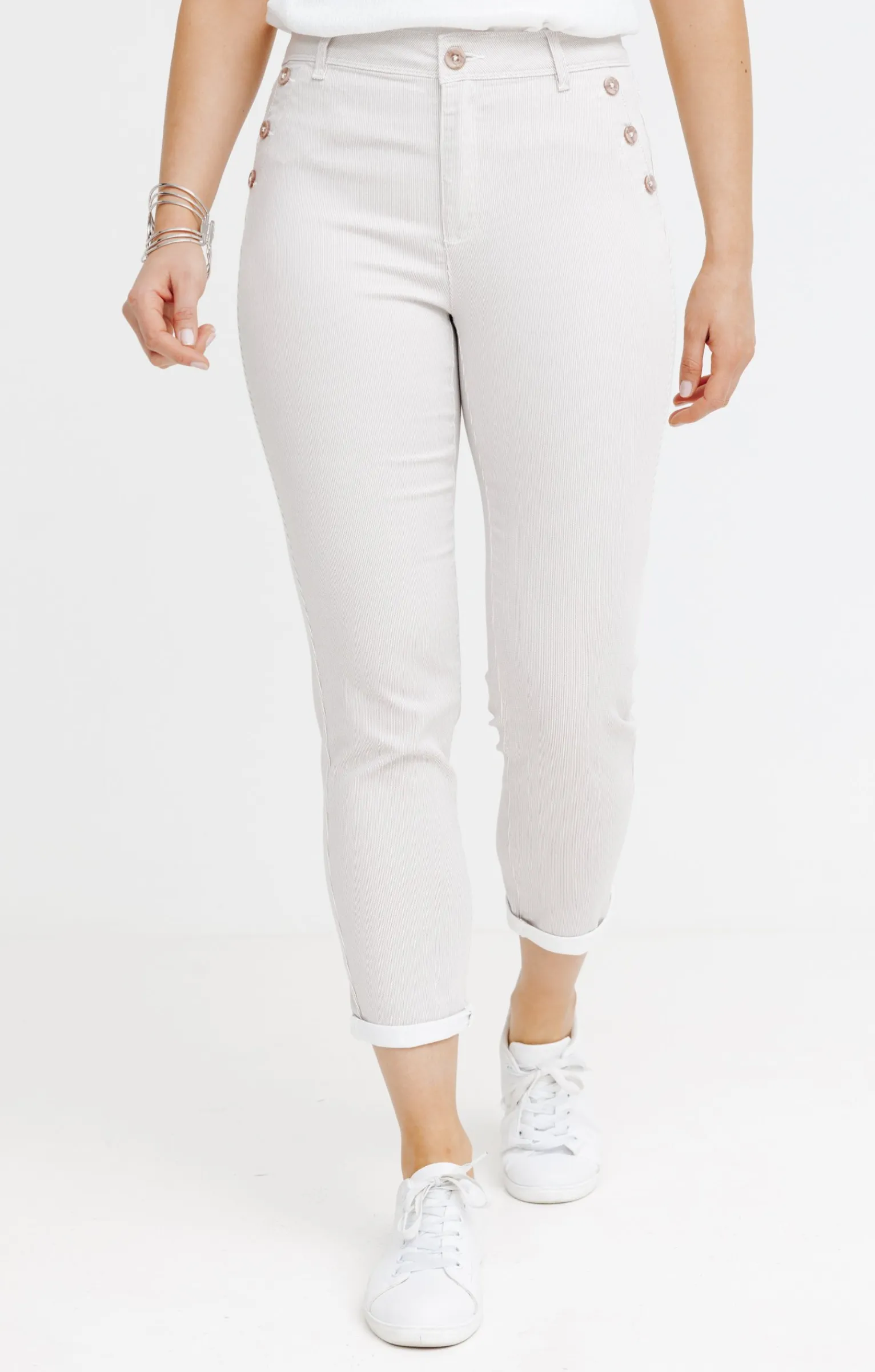 Pantalons<Armand Thiery Pantacourt avec fines rayures - Grège