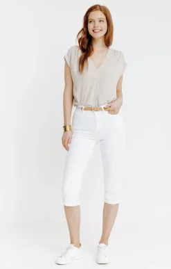 Pantalons<Armand Thiery Pantacourt coton et viscose ceinture - Blanc