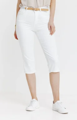 Pantalons<Armand Thiery Pantacourt coton et viscose ceinture - Blanc