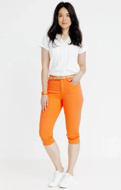 Pantalons<Armand Thiery Pantacourt coton et viscose ceinture - Orange