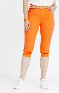 Pantalons<Armand Thiery Pantacourt coton et viscose ceinture - Orange