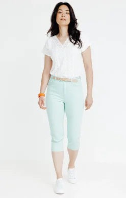 Pantalons<Armand Thiery Pantacourt coton et viscose ceinture - Vert