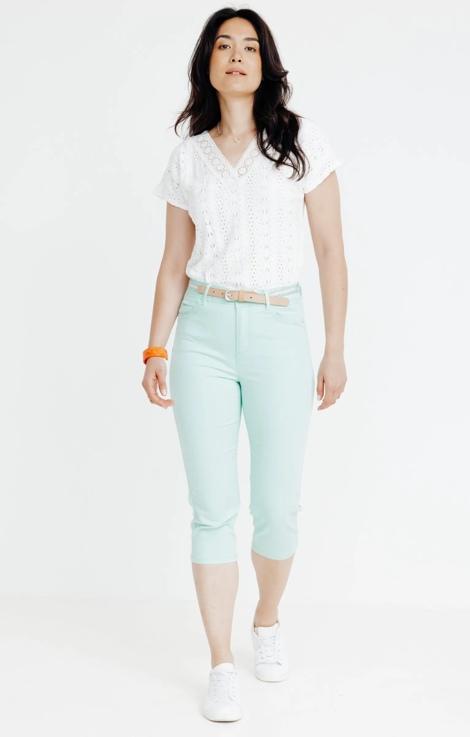 Pantalons<Armand Thiery Pantacourt coton et viscose ceinture - Vert