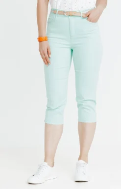 Pantalons<Armand Thiery Pantacourt coton et viscose ceinture - Vert