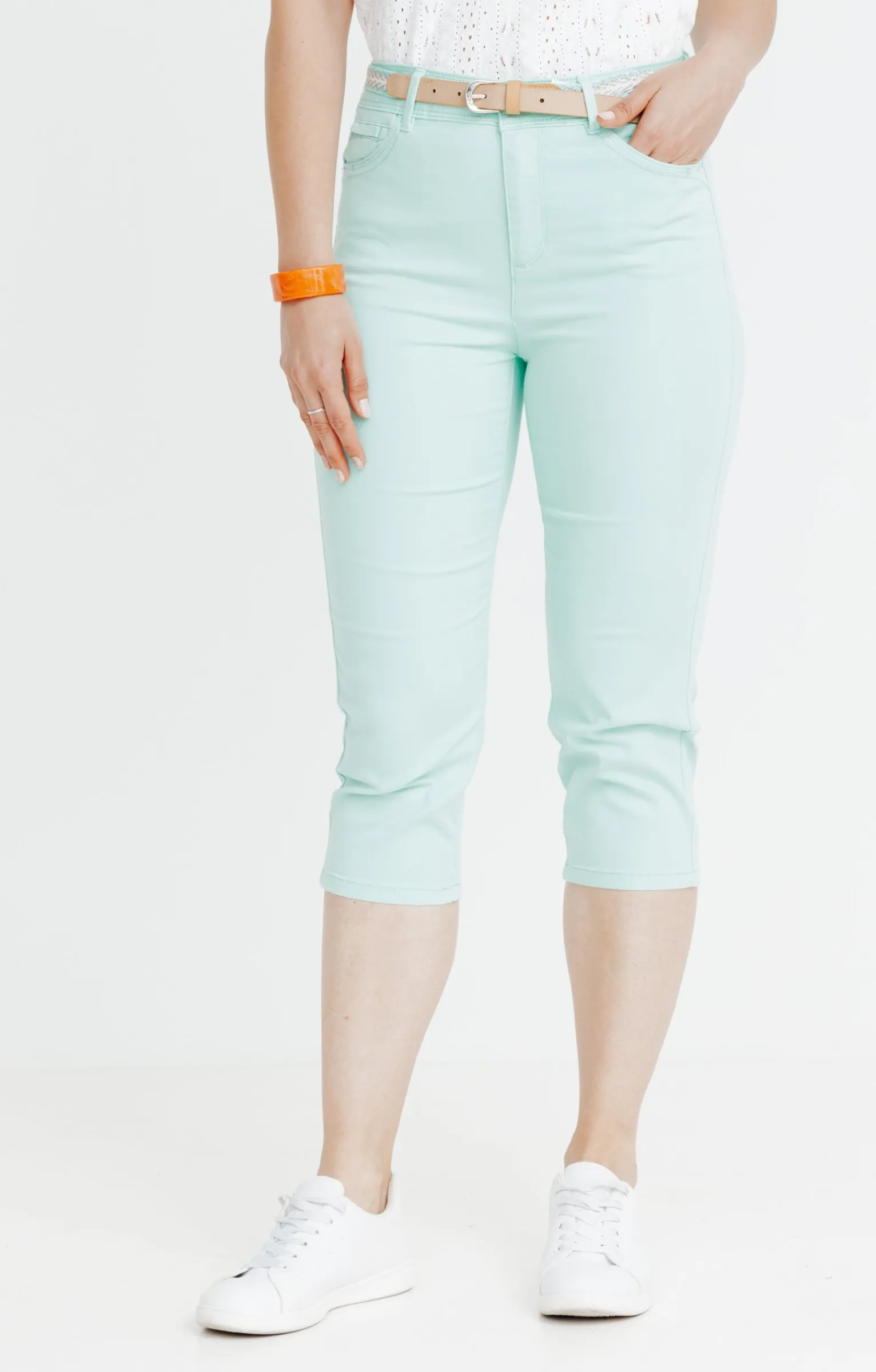 Pantalons<Armand Thiery Pantacourt coton et viscose ceinture - Vert