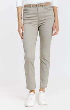 Pantalons<Armand Thiery Pantalon 7/8 avec ceinture similicuir - Kakiclair