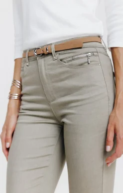 Pantalons<Armand Thiery Pantalon 7/8 avec ceinture similicuir - Kakiclair