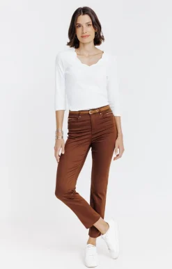 Pantalons<Armand Thiery Pantalon 7/8 avec ceinture similicuir - Marron