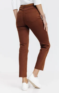 Pantalons<Armand Thiery Pantalon 7/8 avec ceinture similicuir - Marron