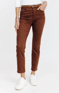 Pantalons<Armand Thiery Pantalon 7/8 avec ceinture similicuir - Marron