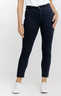 Pantalons<Armand Thiery Pantalon 7/8 brodé en coton viscose - Marine