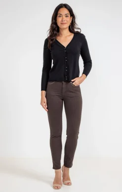 Pantalons<Armand Thiery Pantalon 7/8 brodé en coton viscose - Chocolat