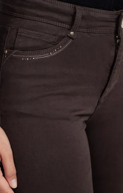 Pantalons<Armand Thiery Pantalon 7/8 brodé en coton viscose - Chocolat
