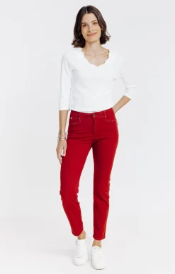 Pantalons<Armand Thiery Pantalon 7/8 brodé en coton viscose - Brique