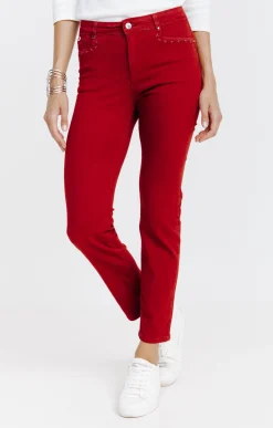 Pantalons<Armand Thiery Pantalon 7/8 brodé en coton viscose - Brique