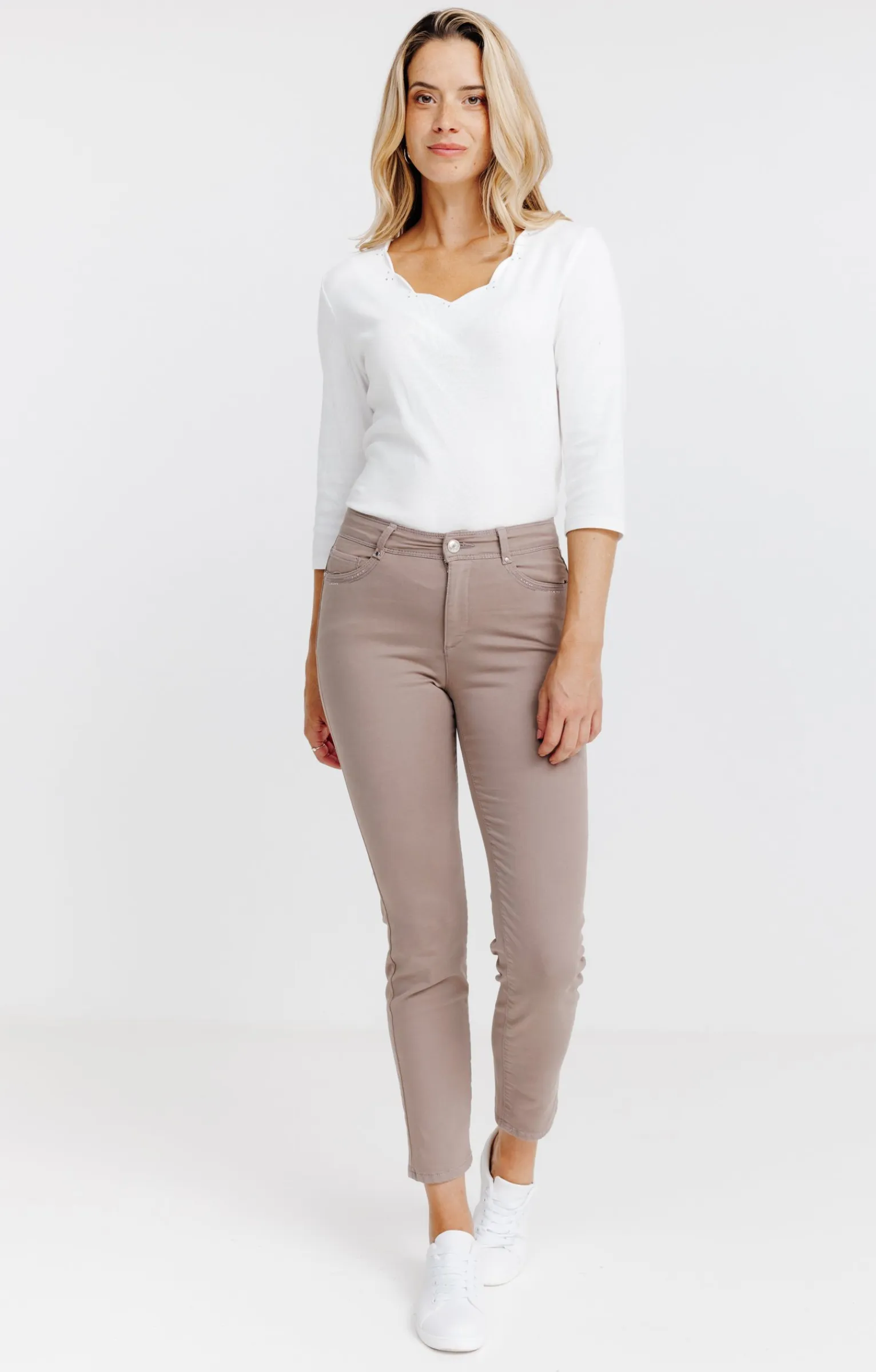 Pantalons<Armand Thiery Pantalon 7/8 brodé en coton viscose - Taupe