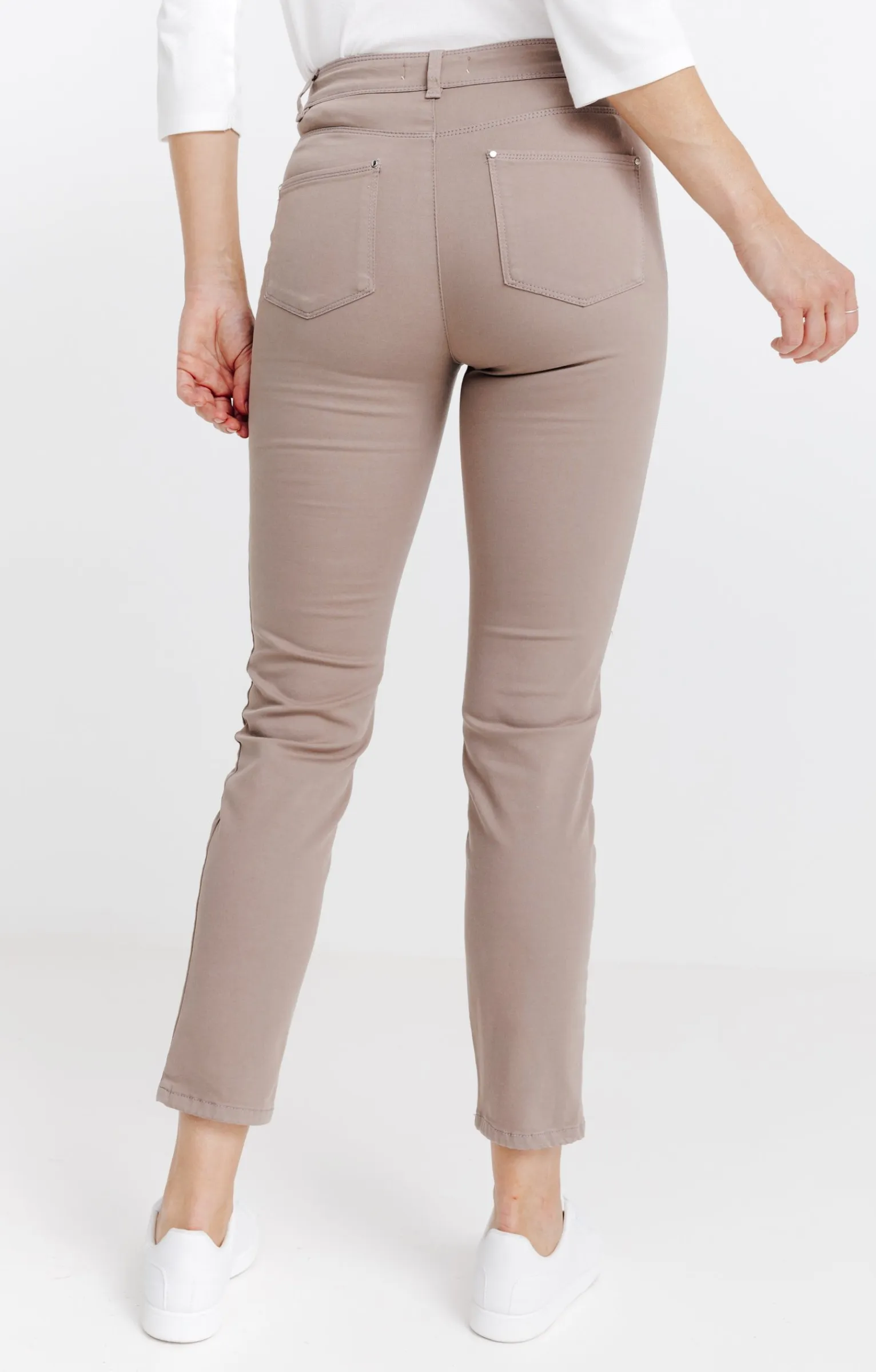 Pantalons<Armand Thiery Pantalon 7/8 brodé en coton viscose - Taupe