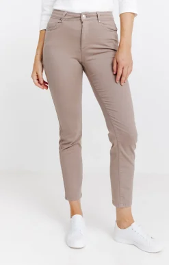 Pantalons<Armand Thiery Pantalon 7/8 brodé en coton viscose - Taupe