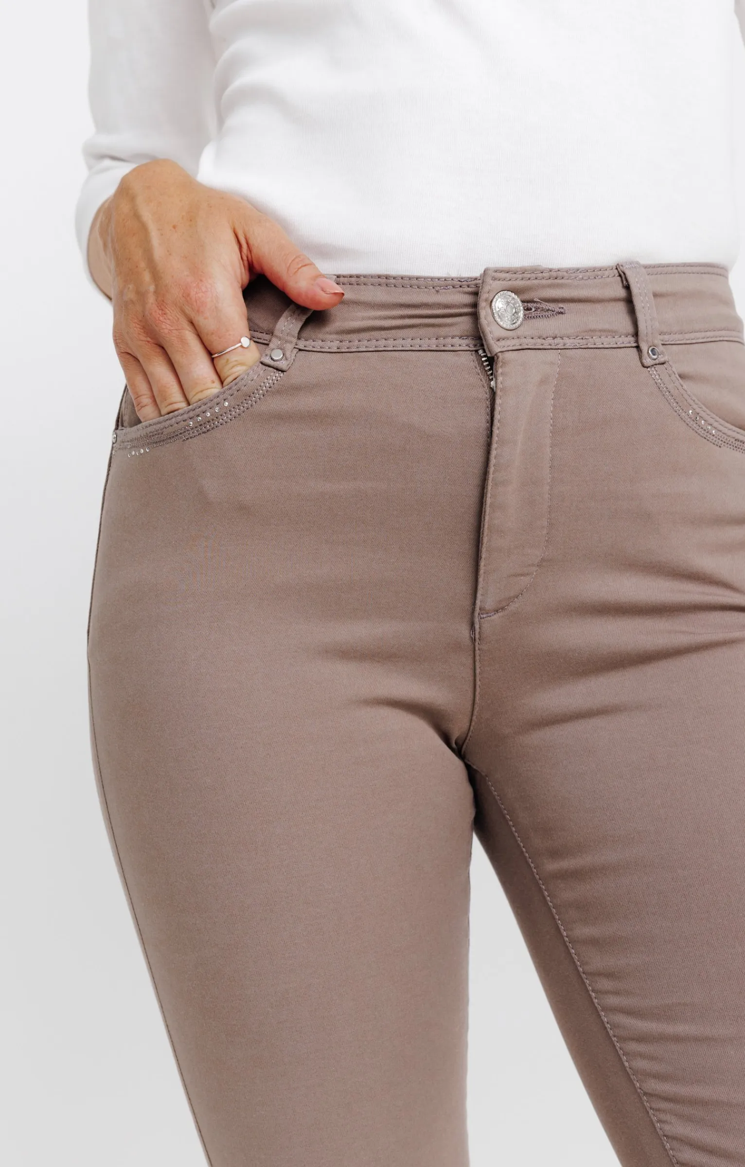 Pantalons<Armand Thiery Pantalon 7/8 brodé en coton viscose - Taupe