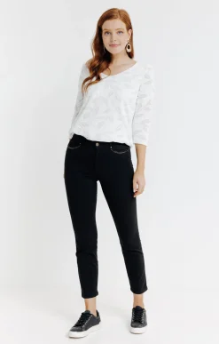 Pantalons<Armand Thiery Pantalon 7/8 brodé en coton viscose - Noir