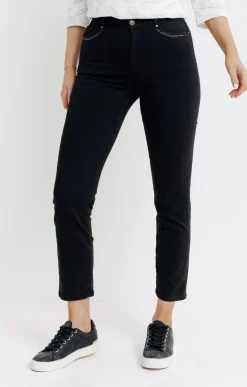 Pantalons<Armand Thiery Pantalon 7/8 brodé en coton viscose - Noir