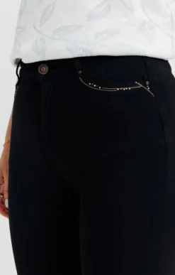 Pantalons<Armand Thiery Pantalon 7/8 brodé en coton viscose - Noir