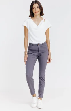 Pantalons<Armand Thiery Pantalon 7/8 brodé en coton viscose - Grismoyen
