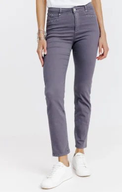 Pantalons<Armand Thiery Pantalon 7/8 brodé en coton viscose - Grismoyen
