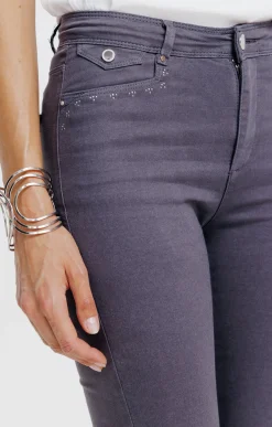 Pantalons<Armand Thiery Pantalon 7/8 brodé en coton viscose - Grismoyen