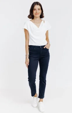 Pantalons<Armand Thiery Pantalon 7/8 coton détail clous poches - Marine
