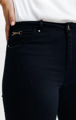 Pantalons<Armand Thiery Pantalon 7/8 coton stretch détail bijou - Noir