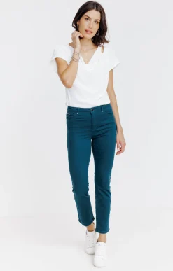 Pantalons<Armand Thiery Pantalon 7/8 coton stretch détail bijou - Pétrole
