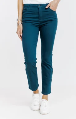 Pantalons<Armand Thiery Pantalon 7/8 coton stretch détail bijou - Pétrole