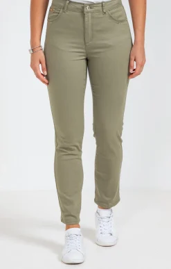 Pantalons<Armand Thiery Pantalon 7/8 coton stretch détail bijou - Kakiclair