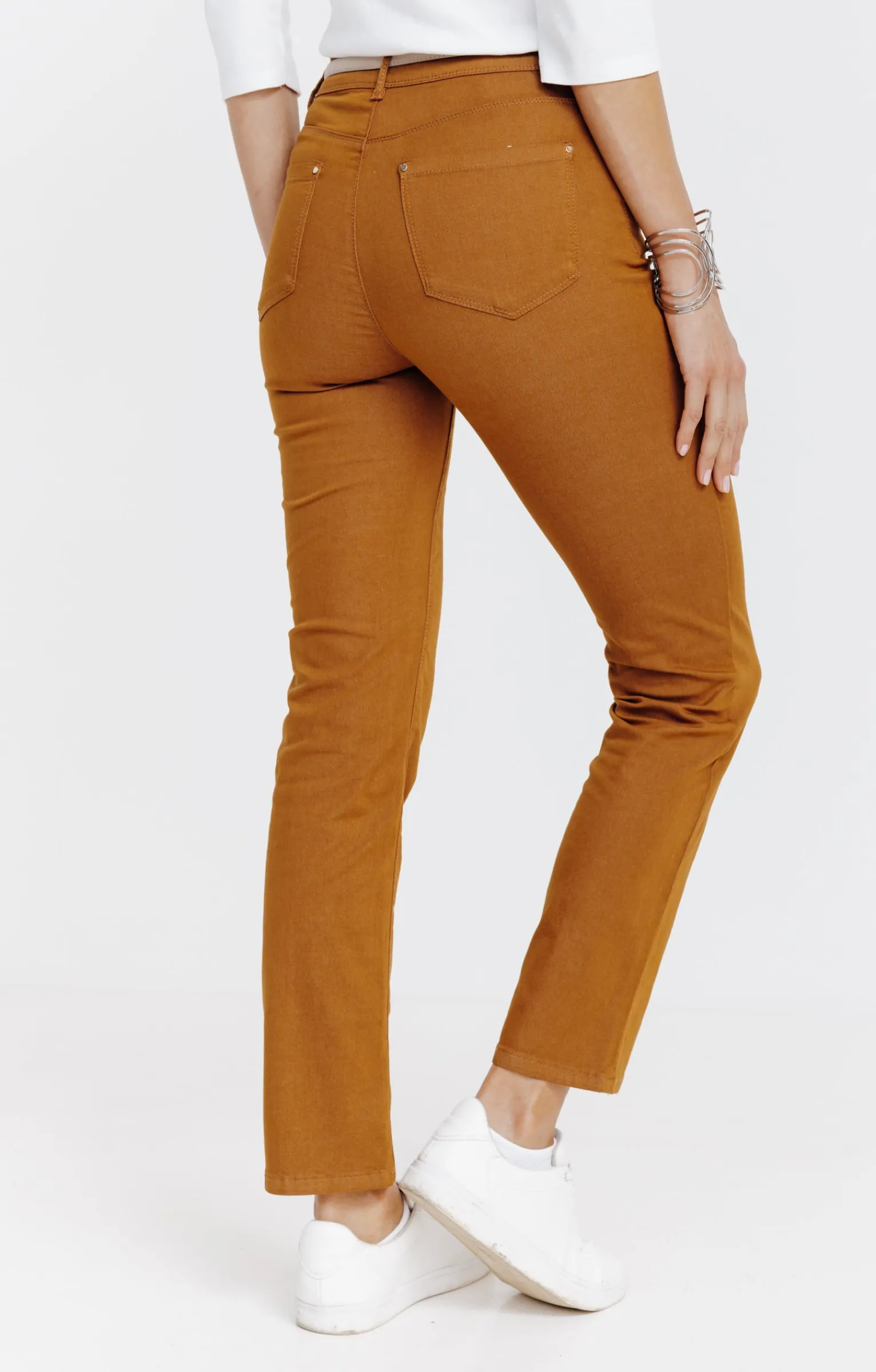Pantalons<Armand Thiery Pantalon 7/8 coton viscose avec ceinture - Havane