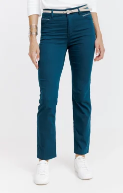 Pantalons<Armand Thiery Pantalon 7/8 coton viscose avec ceinture - Pétrole