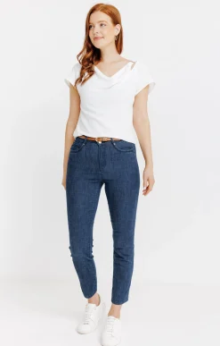 Pantalons<Armand Thiery Pantalon 7/8 denim brut détail clou - Bleu