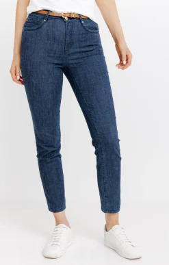 Pantalons<Armand Thiery Pantalon 7/8 denim brut détail clou - Bleu