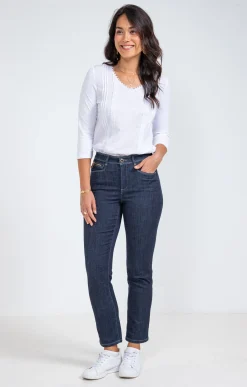 Pantalons<Armand Thiery Pantalon 7/8 denim brut zippé - Bleu