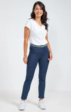 Pantalons<Armand Thiery Pantalon 7/8 denim détail galon - Bleu