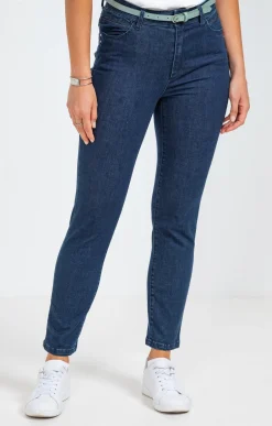 Pantalons<Armand Thiery Pantalon 7/8 denim détail galon - Bleu