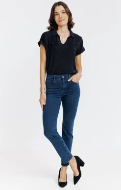 Pantalons<Armand Thiery Pantalon 7/8 denim détail strass - Bleu
