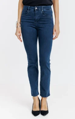 Pantalons<Armand Thiery Pantalon 7/8 denim détail strass - Bleu